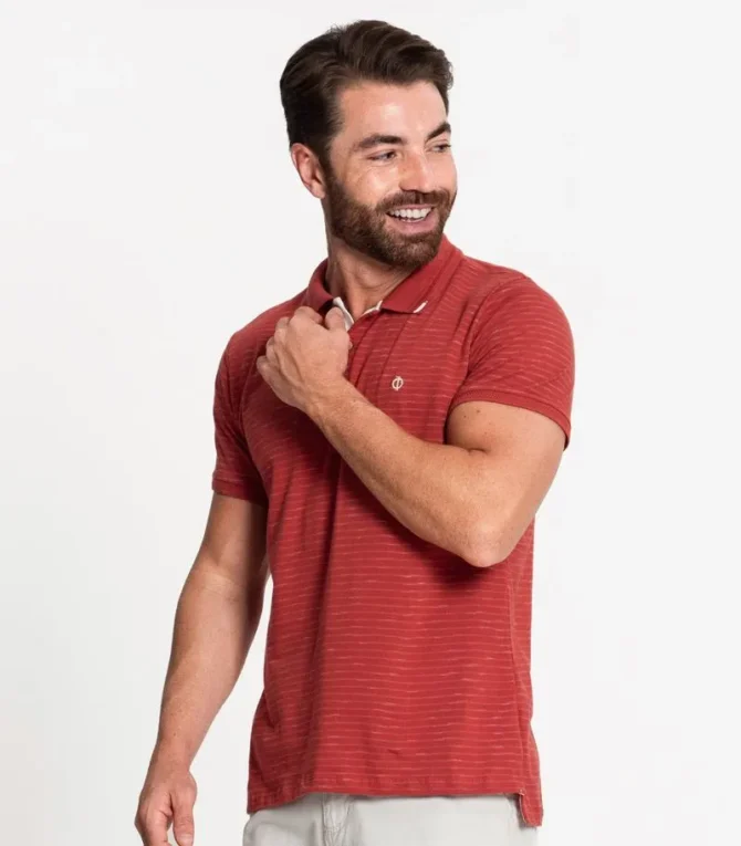 POLO MASCULINA EM MEIA MALHA FIO TINTO