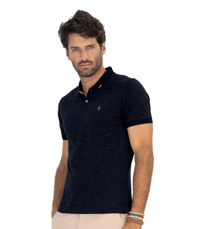POLO MASCULINA EM MEIA MALHA FIO TINTO